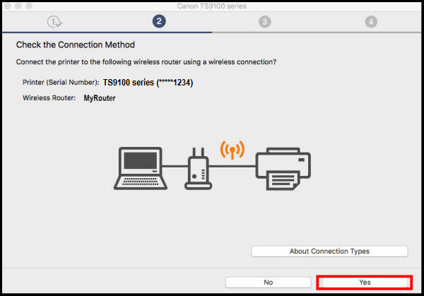 Connection Method screen: select Yes.